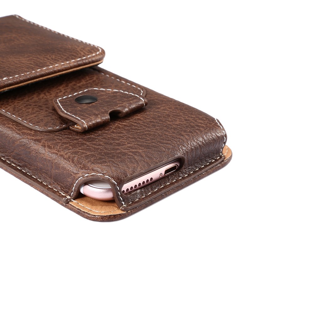 Elephant Texture Universal Vertical Leather Holster Case with Card Slot and Carabiner, Inner Size: 17x8x1cm - Coffee