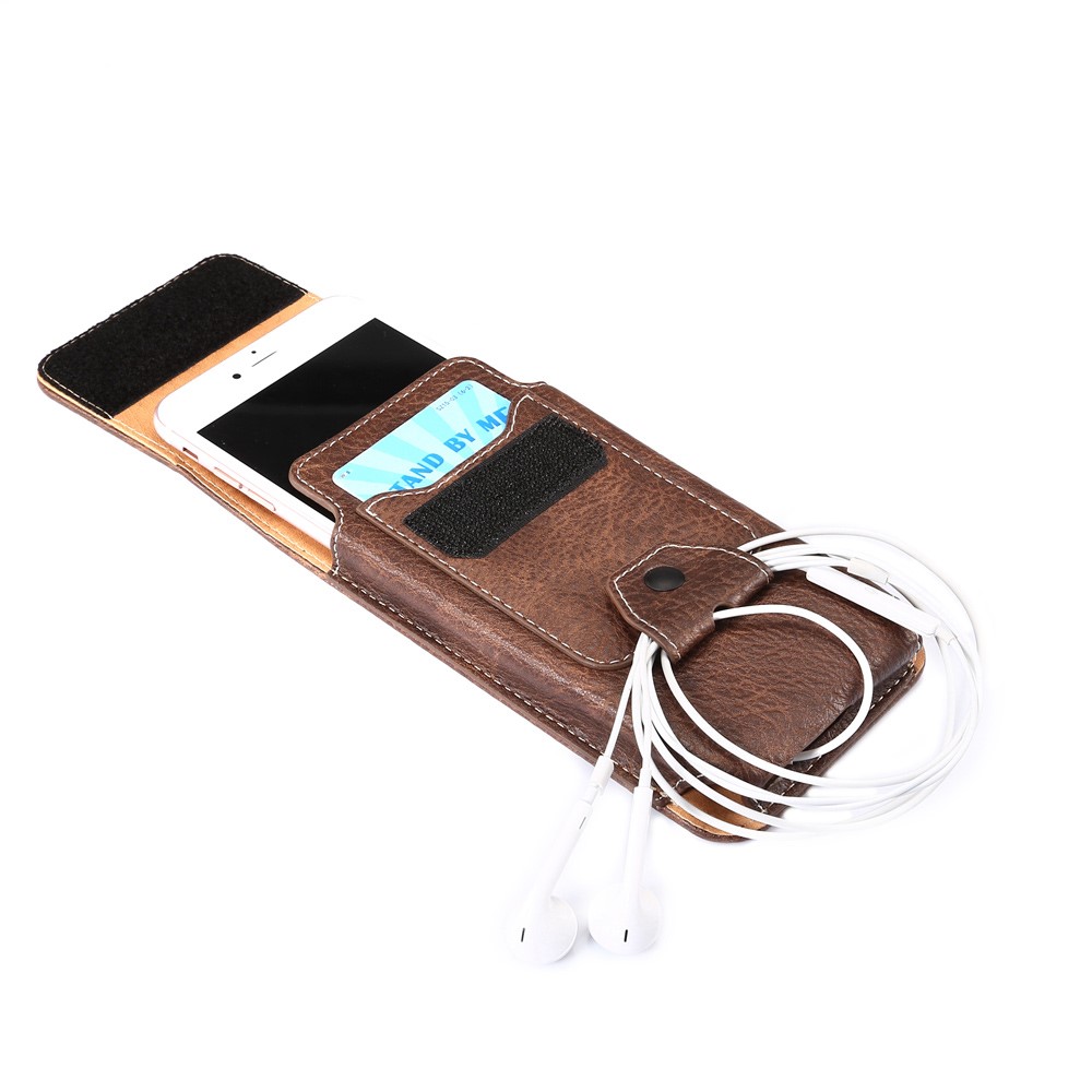 Elephant Texture Vertical Leather Holster Pouch Card Holder with Carabiner, Inner Size: 17x8x1cm - Coffee-11
