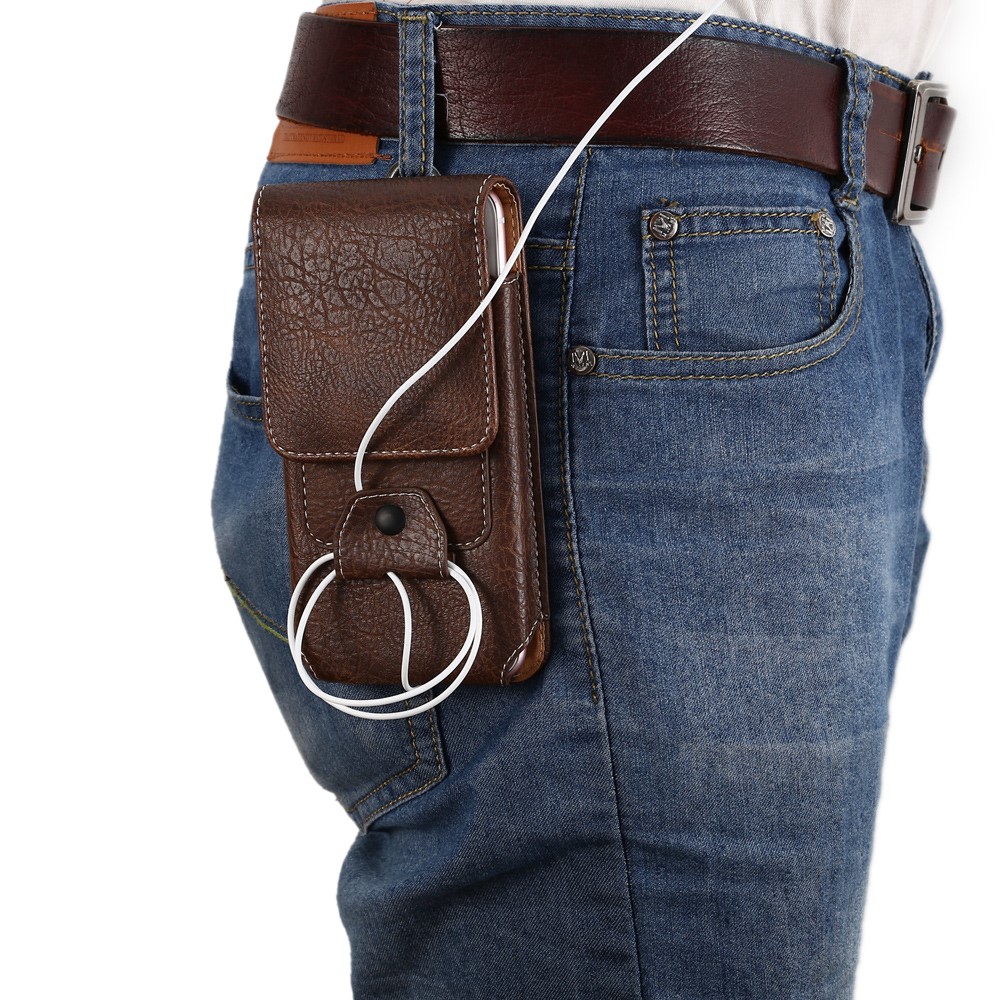Elephant Texture Vertical Leather Holster Pouch Card Holder with Carabiner, Inner Size: 17x8x1cm - Coffee-12