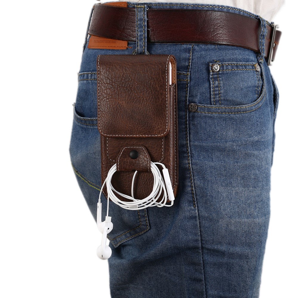 Elephant Texture Vertical Leather Holster Pouch Card Holder with Carabiner, Inner Size: 17x8x1cm - Coffee-13