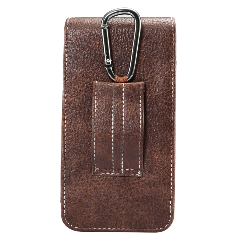 Elephant Texture Vertical Leather Holster Pouch Card Holder with Carabiner, Inner Size: 17x8x1cm - Coffee-3
