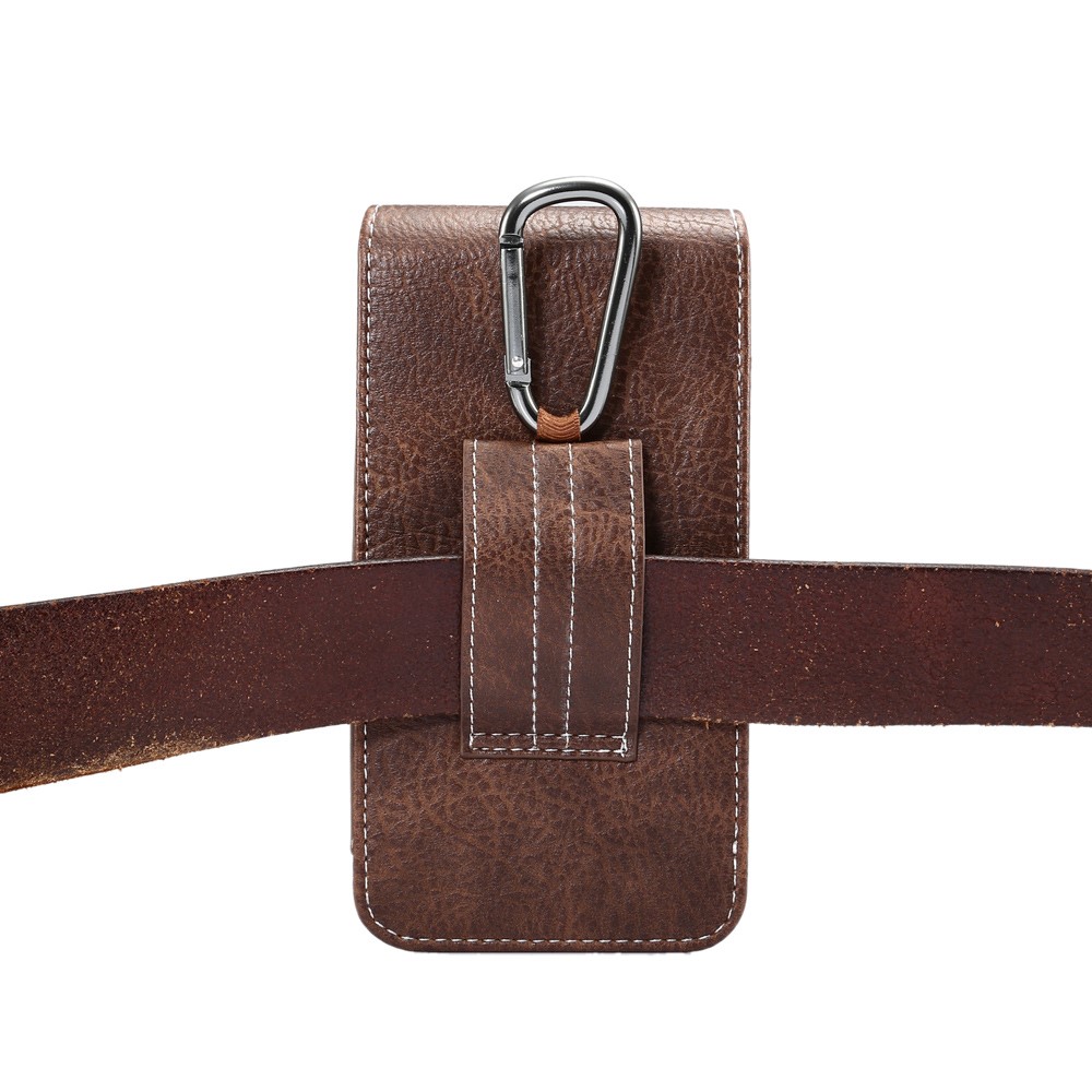 Elephant Texture Vertical Leather Holster Pouch Card Holder with Carabiner, Inner Size: 17x8x1cm - Coffee-5