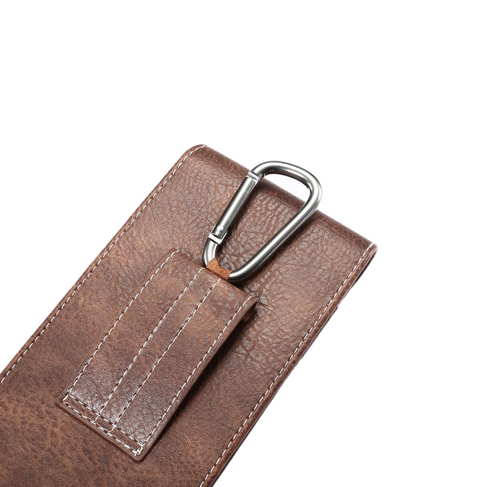 Elephant Texture Vertical Leather Holster Pouch Card Holder with Carabiner, Inner Size: 17x8x1cm - Coffee-6