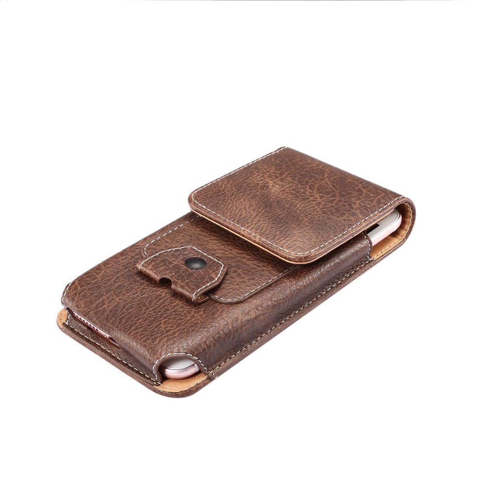 Elephant Texture Universal Vertical Leather Holster Case with Card Slot and Carabiner, Inner Size: 17x8x1cm - Coffee