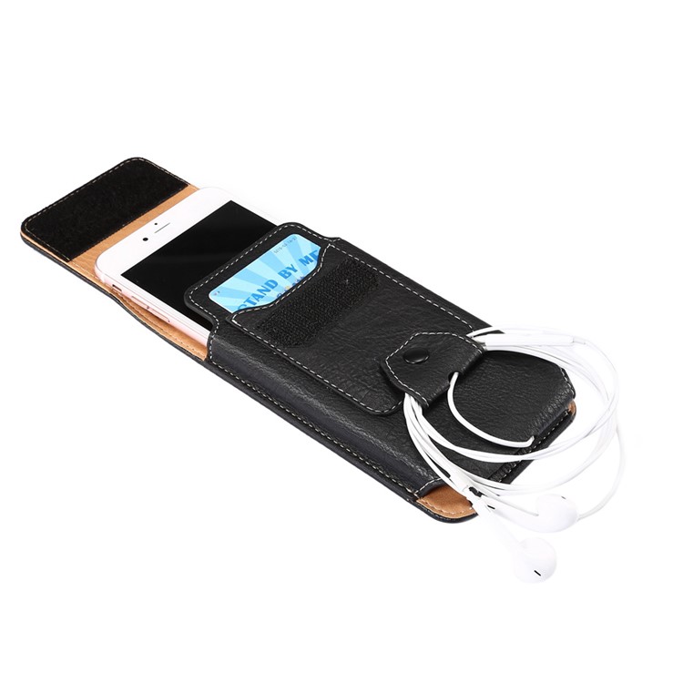 Elephant Texture Vertical Leather Holster Card Slot Mobile Case with Carabiner, Inner Size: 14x7.5x1cm - Black-10