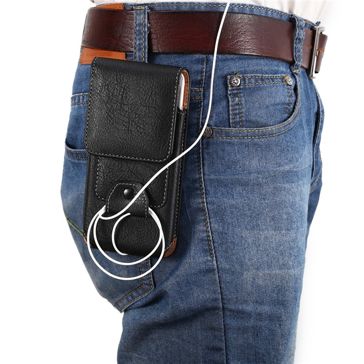 Elephant Texture Vertical Leather Holster Card Slot Mobile Case with Carabiner, Inner Size: 14x7.5x1cm - Black-11