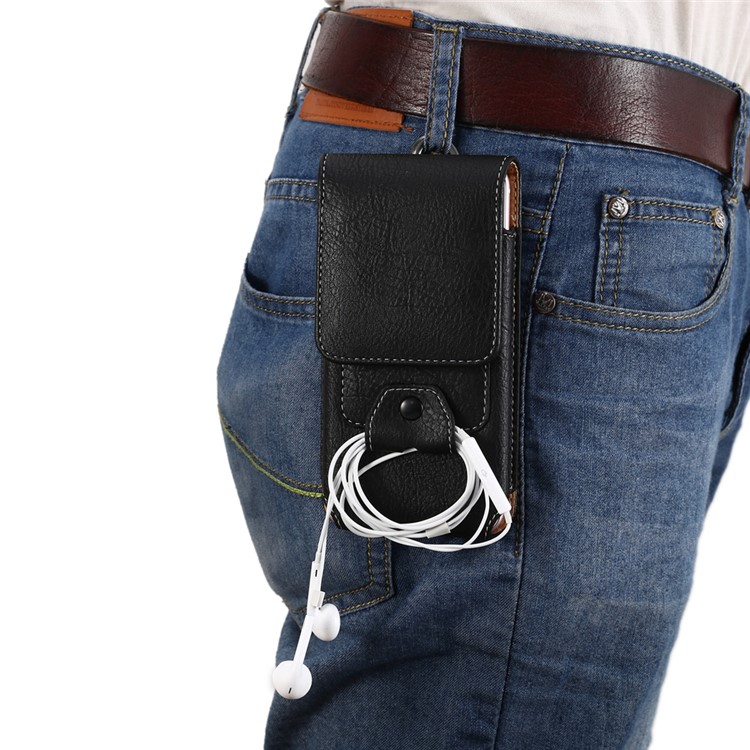 Elephant Texture Vertical Leather Holster Card Slot Mobile Case with Carabiner, Inner Size: 14x7.5x1cm - Black-12