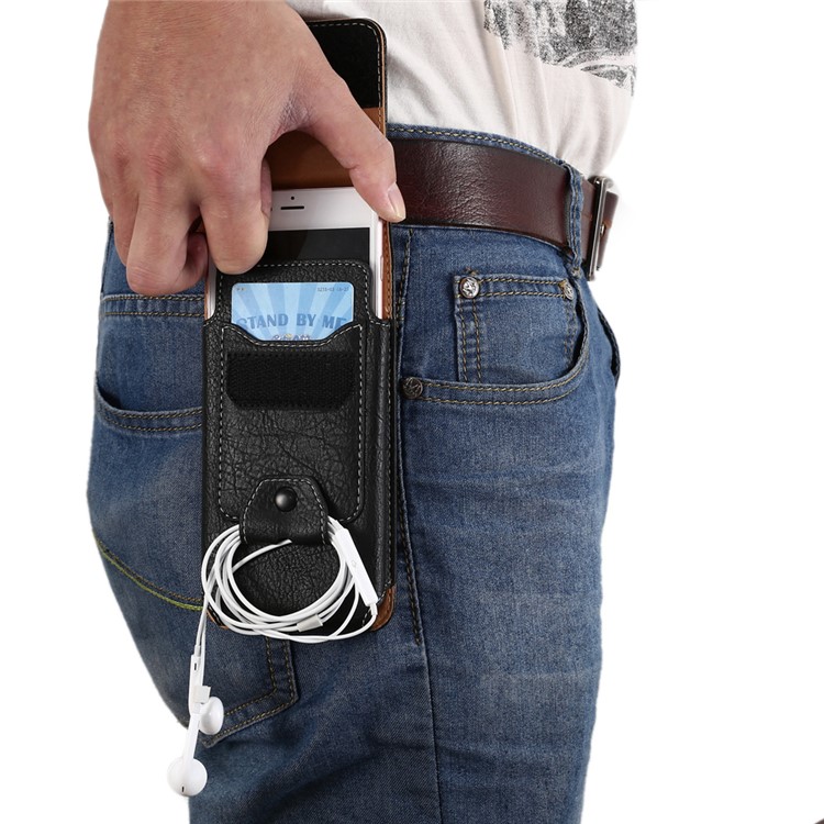 Elephant Texture Vertical Leather Holster Card Slot Mobile Case with Carabiner, Inner Size: 14x7.5x1cm - Black-13