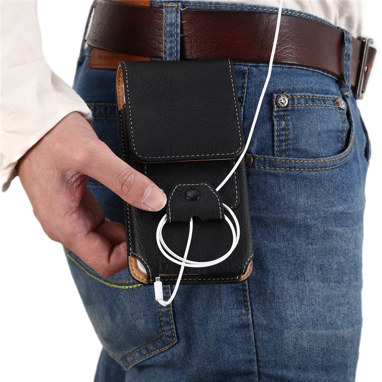 Elephant Texture Vertical Leather Holster Card Slot Mobile Case with Carabiner, Inner Size: 14x7.5x1cm - Black-14