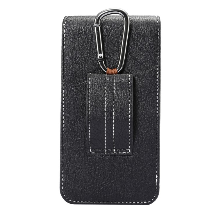 Elephant Texture Vertical Leather Holster Card Slot Mobile Case with Carabiner, Inner Size: 14x7.5x1cm - Black-2