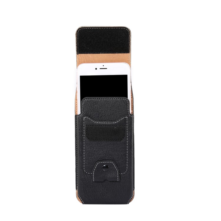 Elephant Texture Vertical Leather Holster Card Slot Mobile Case with Carabiner, Inner Size: 14x7.5x1cm - Black-3
