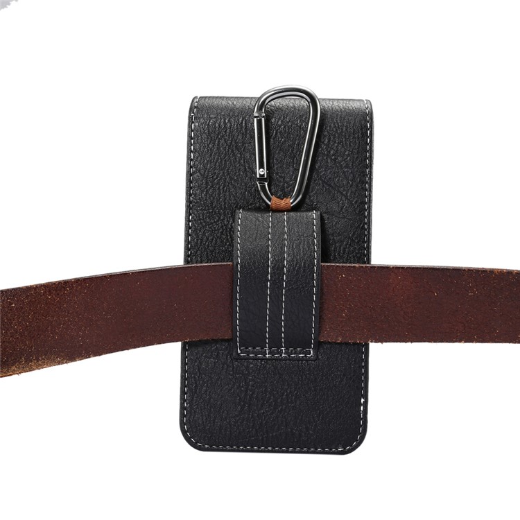 Elephant Texture Vertical Leather Holster Card Slot Mobile Case with Carabiner, Inner Size: 14x7.5x1cm - Black-4