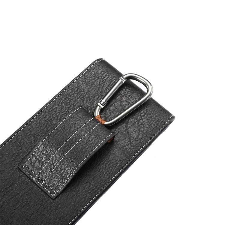 Elephant Texture Vertical Leather Holster Card Slot Mobile Case with Carabiner, Inner Size: 14x7.5x1cm - Black-5