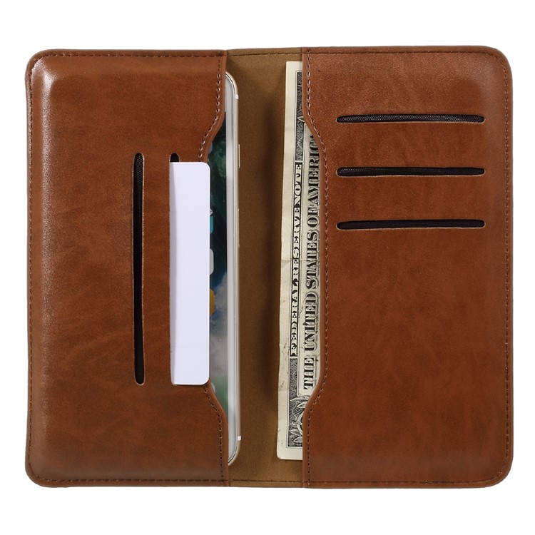 JDK Universal Leather Case Wallet Cover for iPhone 8 Plus/7 Plus / Samsung Galaxy A7 (2017), Inner Size: 168 x 80mm - Brown-4