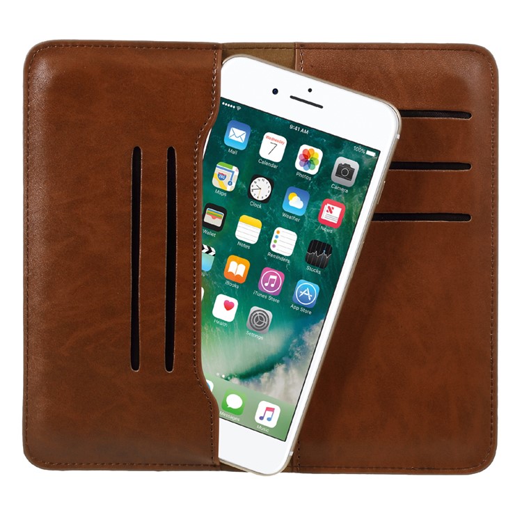 JDK Universal Leather Case Wallet Cover for iPhone 8 Plus/7 Plus / Samsung Galaxy A7 (2017), Inner Size: 168 x 80mm - Brown-6