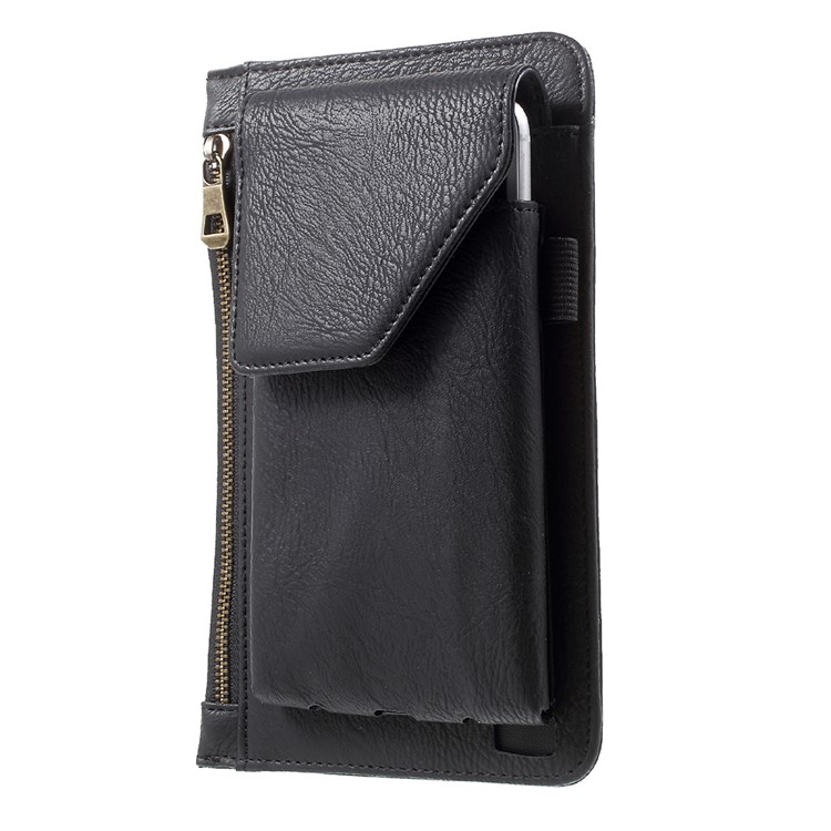 Universal Leather Holster Pouch Waist Bag for iPhone 7 Plus/6s Plus/6 Plus Etc - Black-2