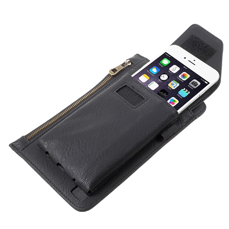 Universal Leather Holster Pouch Waist Bag for iPhone 7 Plus/6s Plus/6 Plus Etc - Black-4