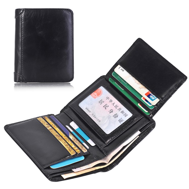 Bi-fold Genuine Leather Short Purse Men's Wallet Money Clip - Black-1
