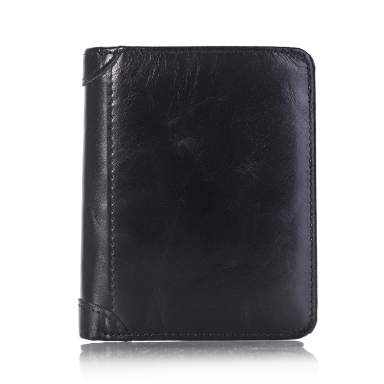 Bi-fold Genuine Leather Short Purse Men's Wallet Money Clip - Black-2