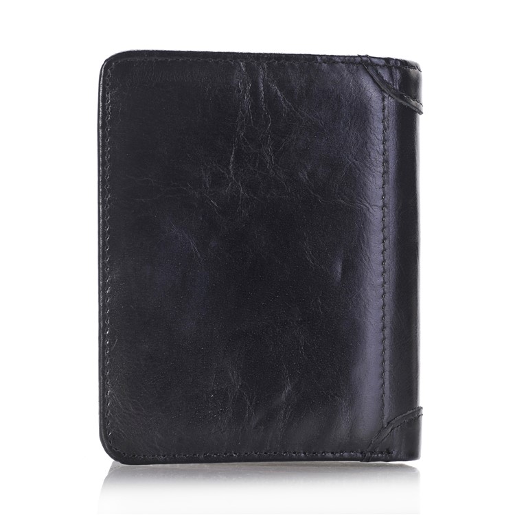 Bi-fold Genuine Leather Short Purse Men's Wallet Money Clip - Black-3