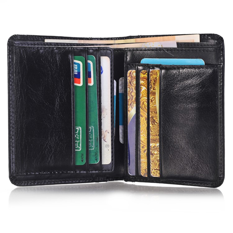 Bi-fold Genuine Leather Short Purse Men's Wallet Money Clip - Black-4