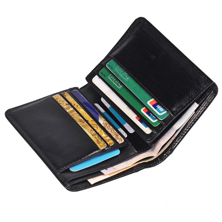 Bi-fold Genuine Leather Short Purse Men's Wallet Money Clip - Black-5