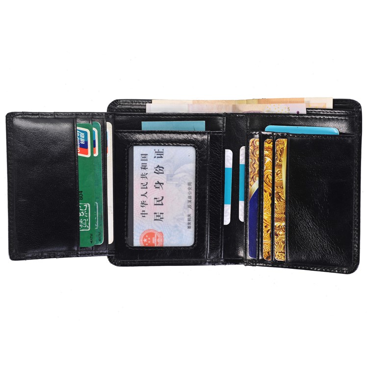 Bi-fold Genuine Leather Short Purse Men's Wallet Money Clip - Black-6