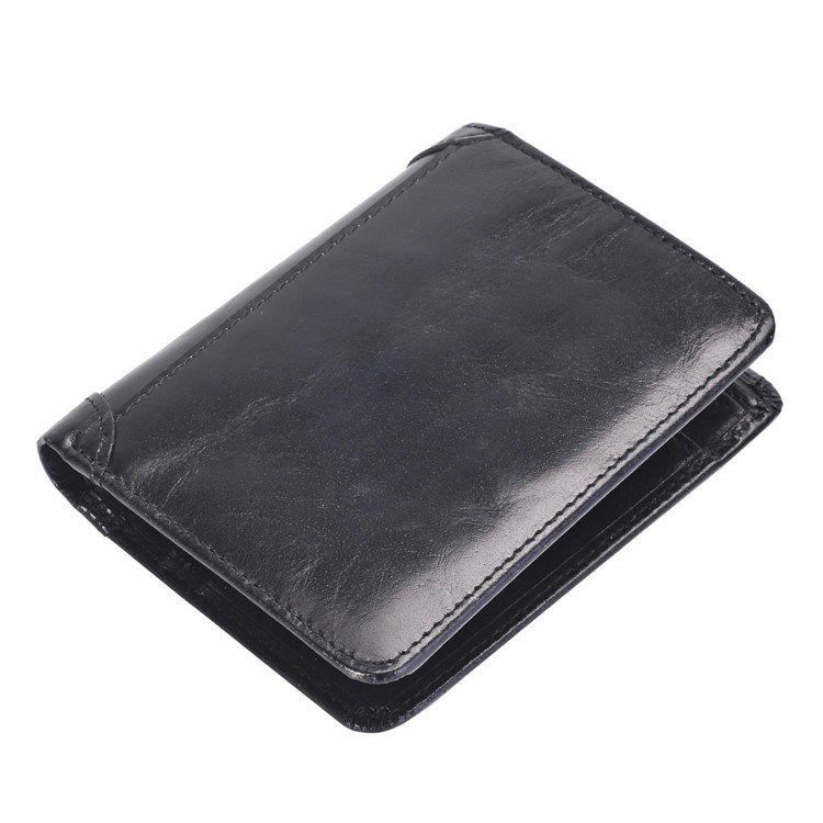 Bi-fold Genuine Leather Short Purse Men's Wallet Money Clip - Black-7