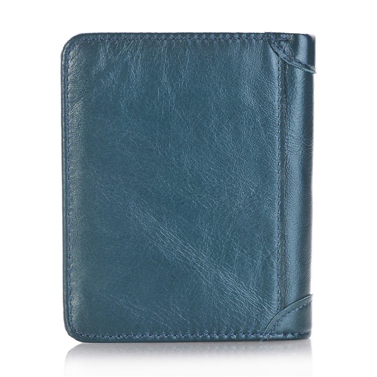 Crazy Horse Grain Genuine Leather Short Purse Bi-fold Wallet Money Clip - Blue-2