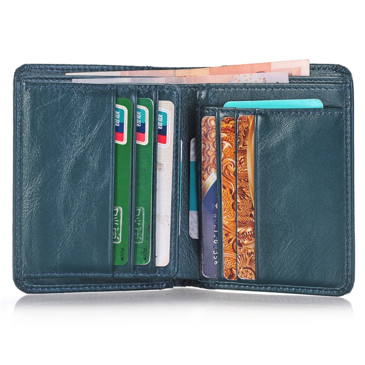 Crazy Horse Grain Genuine Leather Short Purse Bi-fold Wallet Money Clip - Blue-3