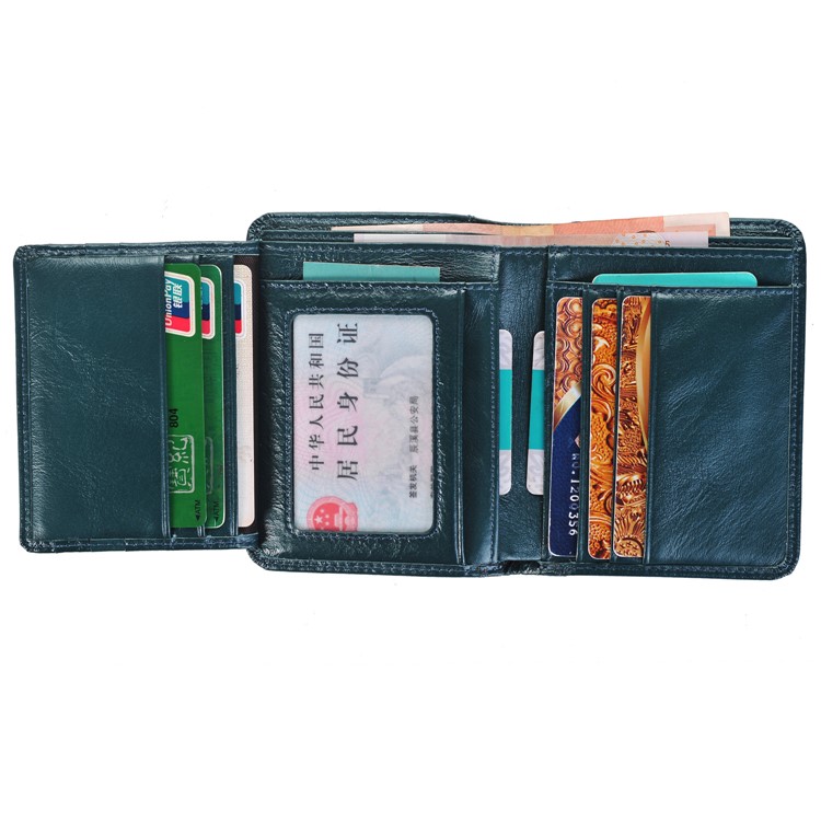 Crazy Horse Grain Genuine Leather Short Purse Bi-fold Wallet Money Clip - Blue-4