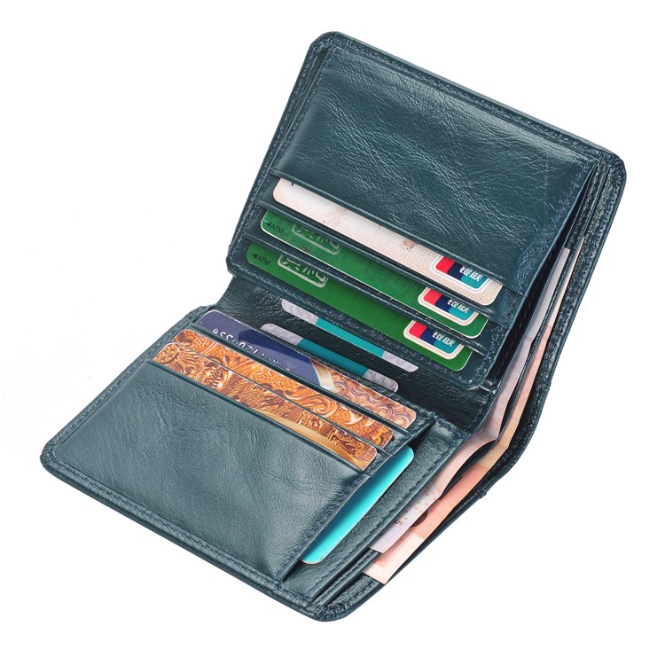 Crazy Horse Grain Genuine Leather Short Purse Bi-fold Wallet Money Clip - Blue-6