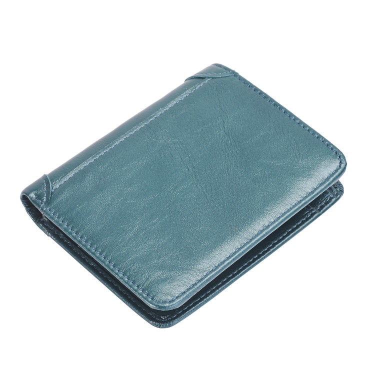 Crazy Horse Grain Genuine Leather Short Purse Bi-fold Wallet Money Clip - Blue-7
