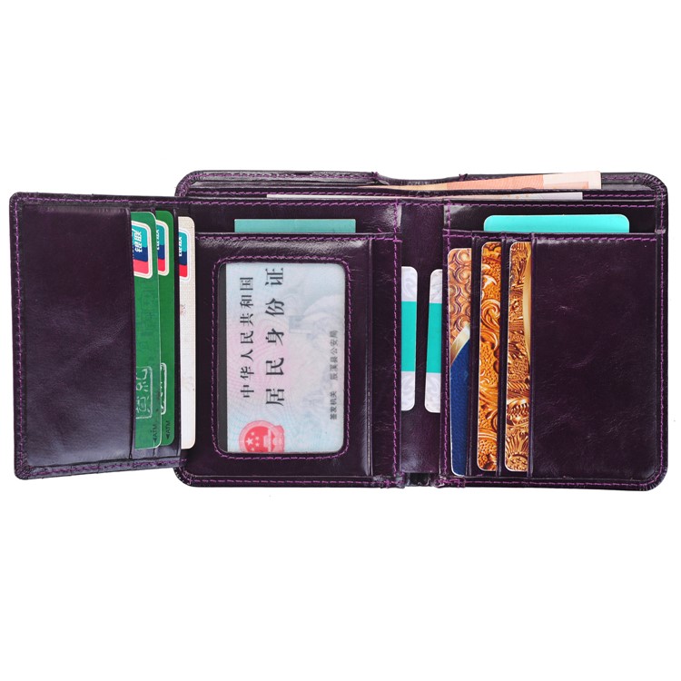 Men's Bi-fold Money Clip Genuine Leather Short Wallet Purse - Purple-5