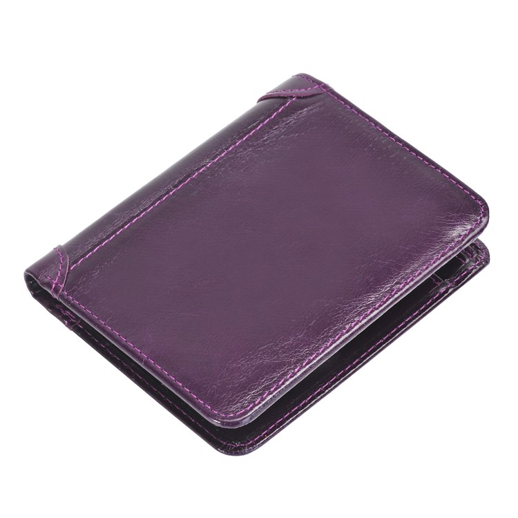 Men's Bi-fold Money Clip Genuine Leather Short Wallet Purse - Purple-7