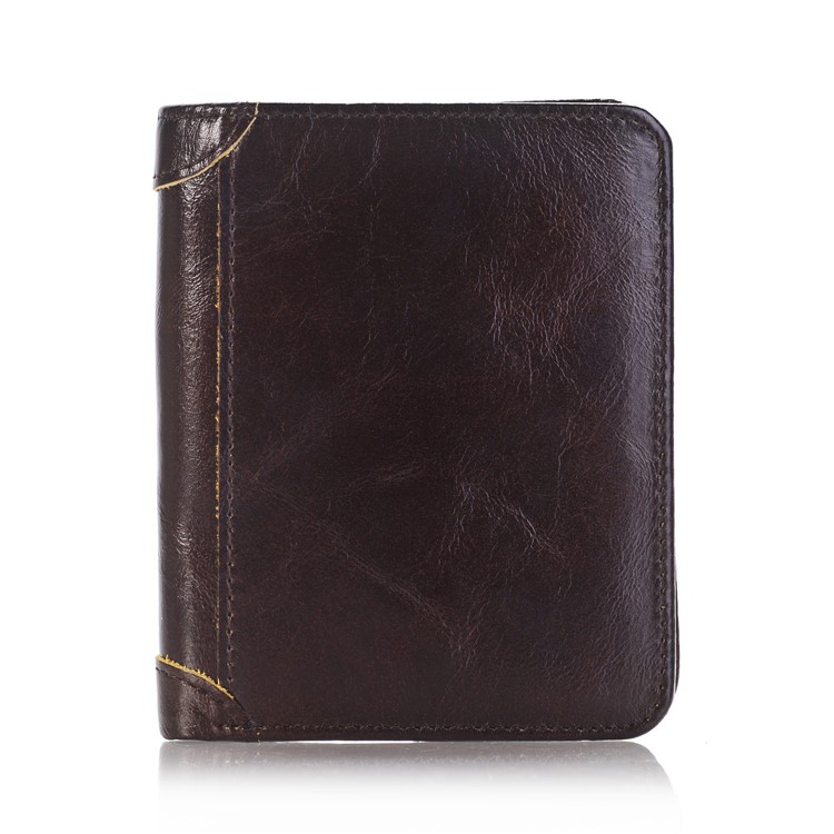 Bi-fold Genuine Leather Money Clip Short Purse Men's Wallet - Coffee-1