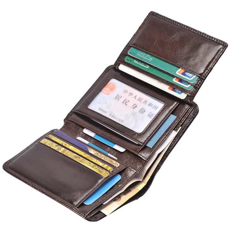 Bi-fold Genuine Leather Money Clip Short Purse Men's Wallet - Coffee-5