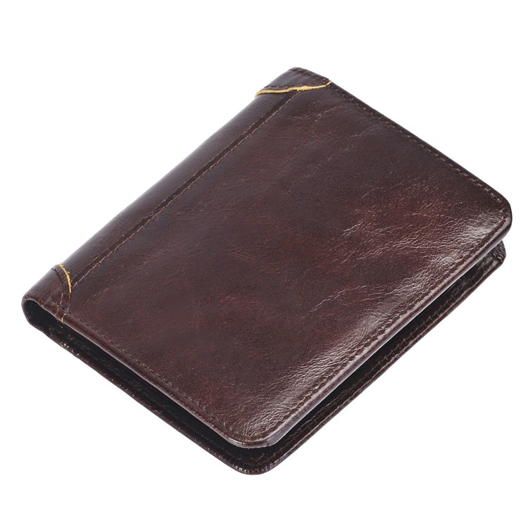 Bi-fold Genuine Leather Money Clip Short Purse Men's Wallet - Coffee-7