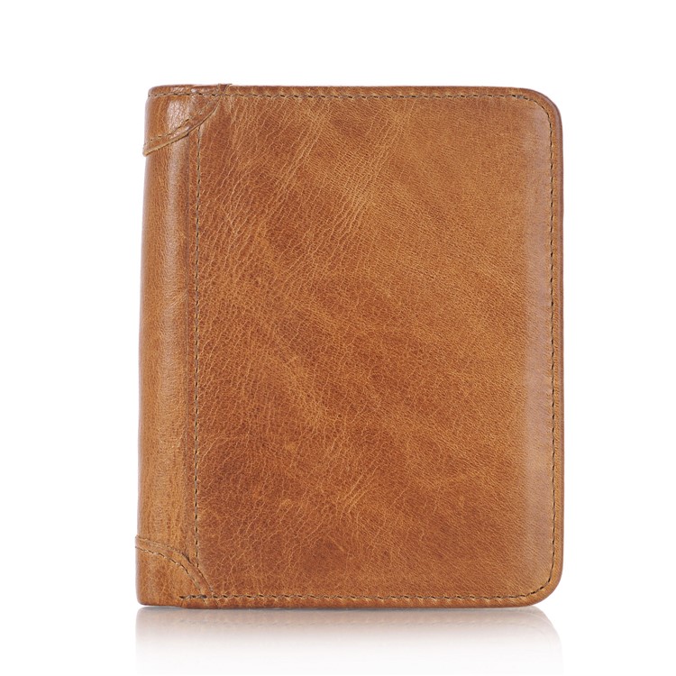 Men's Money Clip Bi-fold Crazy Horse Texture Genuine Leather Short Purse Wallet - Brown-1