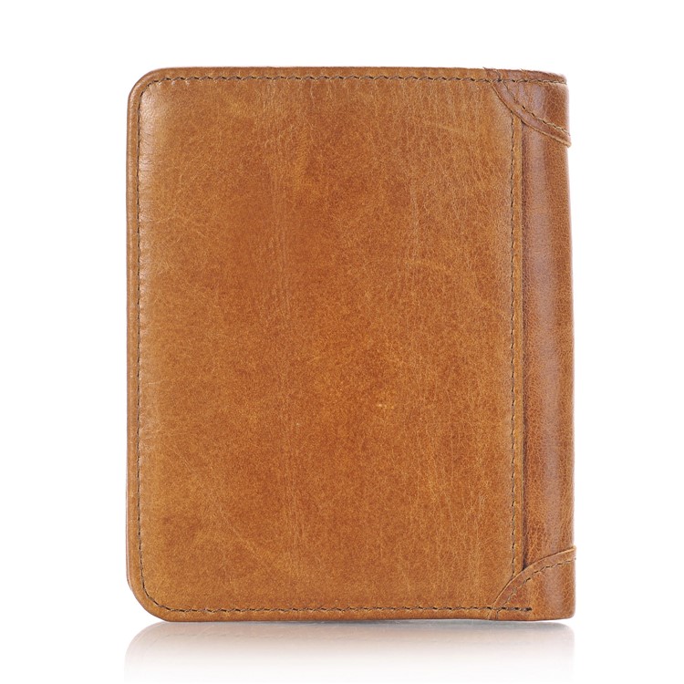 Men's Money Clip Bi-fold Crazy Horse Texture Genuine Leather Short Purse Wallet - Brown-2