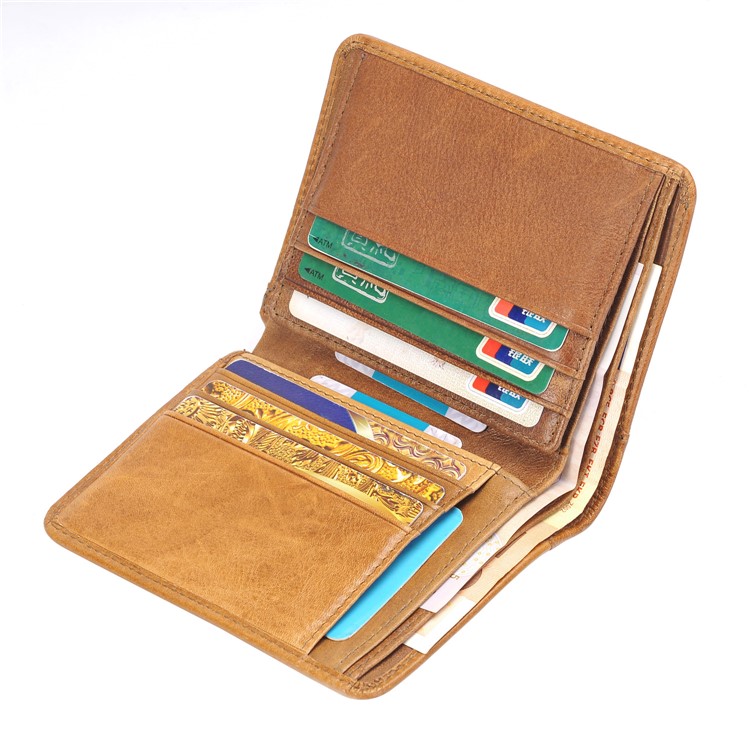 Men's Money Clip Bi-fold Crazy Horse Texture Genuine Leather Short Purse Wallet - Brown-4