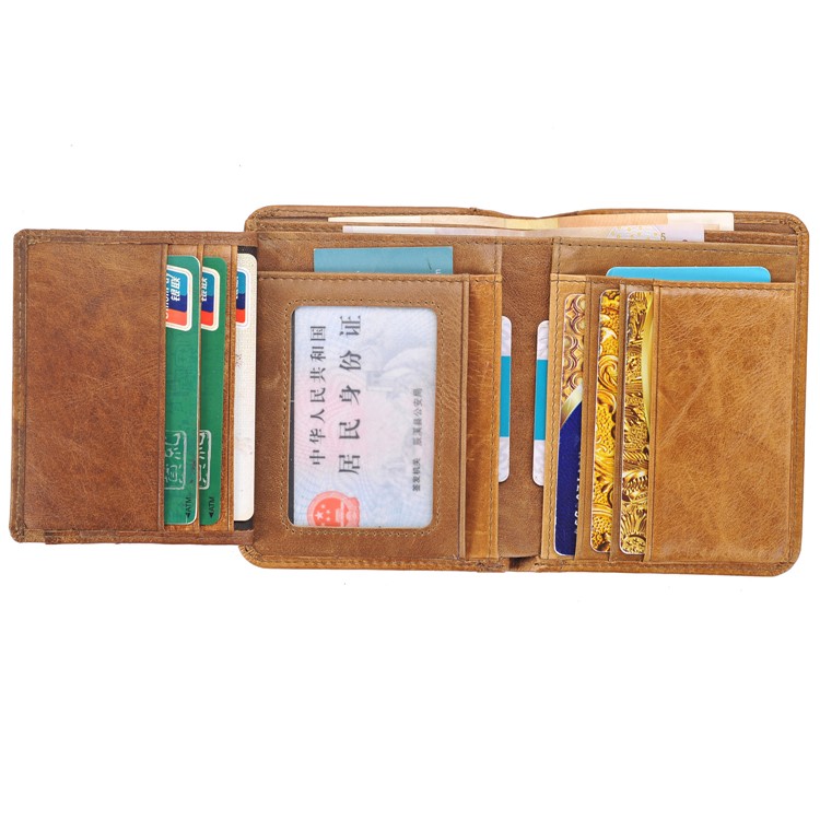 Men's Money Clip Bi-fold Crazy Horse Texture Genuine Leather Short Purse Wallet - Brown-6