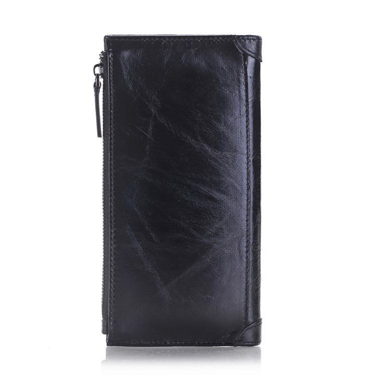 Genuine Leather Zipper Wallet Mobile Phone Pouch Case for iPhone 7 Plus, Huawei P10 Etc. - Black-3