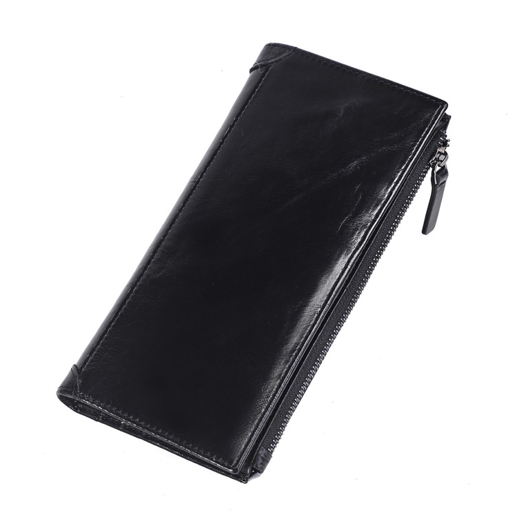 Genuine Leather Zipper Wallet Mobile Phone Pouch Case for iPhone 7 Plus, Huawei P10 Etc. - Black-4