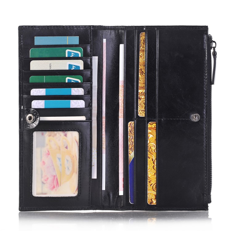 Genuine Leather Zipper Wallet Mobile Phone Pouch Case for iPhone 7 Plus, Huawei P10 Etc. - Black-5