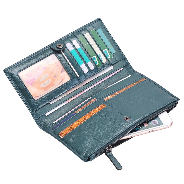 Universal Genuine Leather Zipper Pouch Long Purse for iPhone 7 Plus, Huawei P10 Etc. - Blue-1