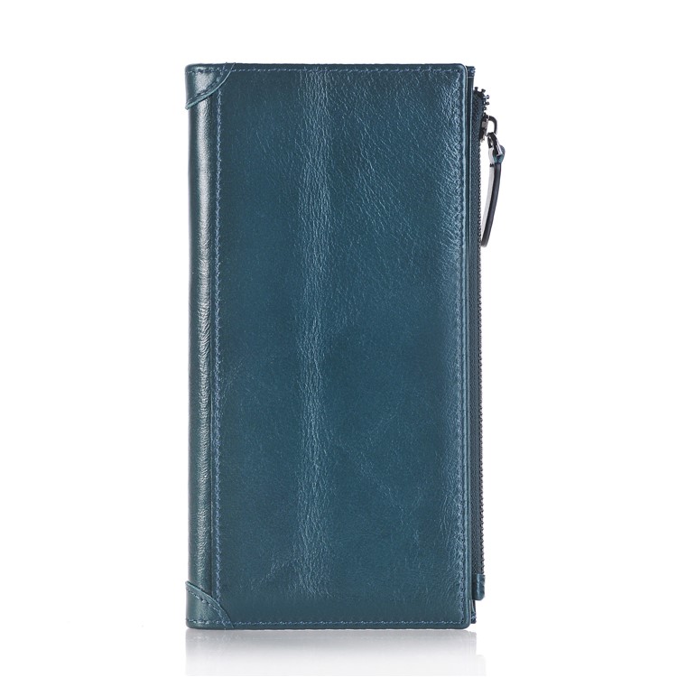 Universal Genuine Leather Zipper Pouch Long Purse for iPhone 7 Plus, Huawei P10 Etc. - Blue-2