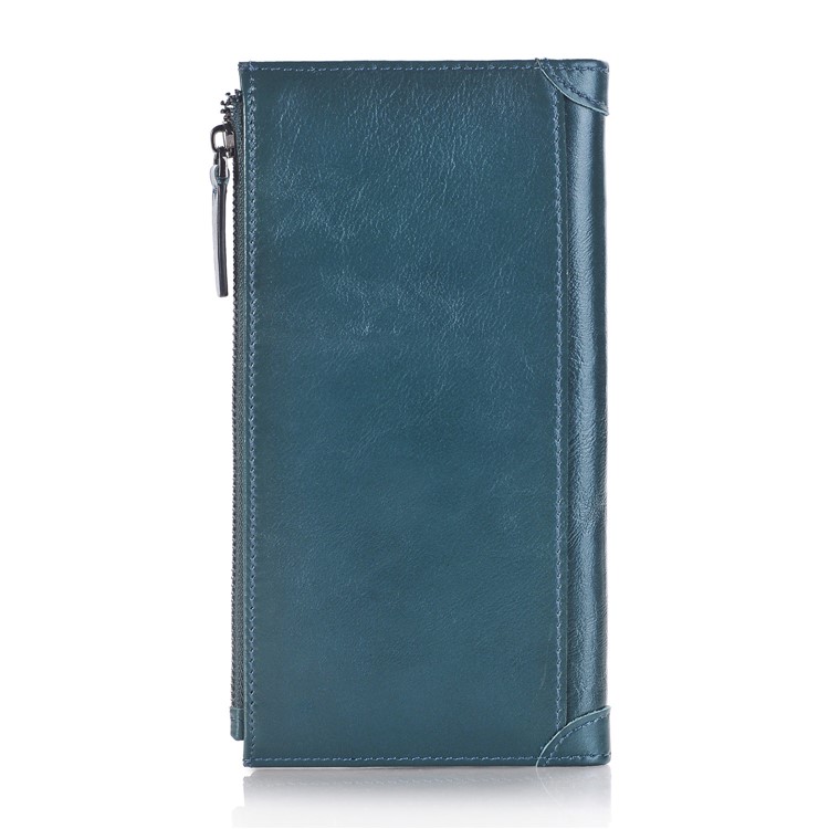 Universal Genuine Leather Zipper Pouch Long Purse for iPhone 7 Plus, Huawei P10 Etc. - Blue-3