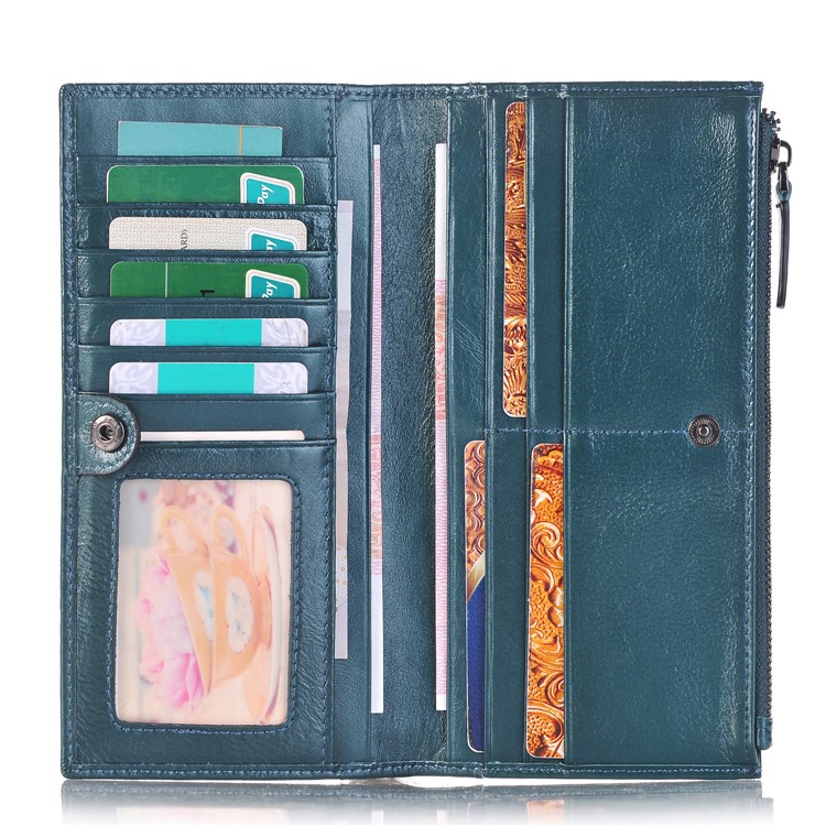 Universal Genuine Leather Zipper Pouch Long Purse for iPhone 7 Plus, Huawei P10 Etc. - Blue-4