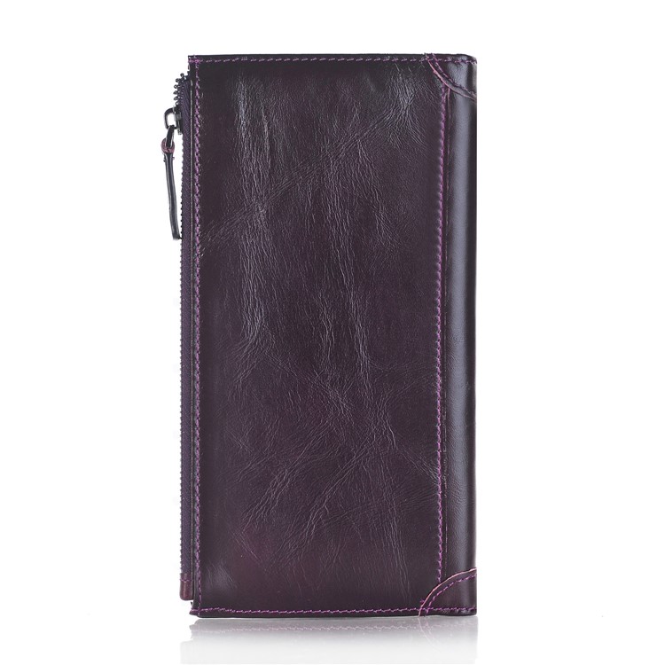 Bolso De Cuero Genuino Con Bolsillo Universal Con Cremallera Para Iphone 7 Plus, Huawei P10, Etc. - Morado Oscuro-3